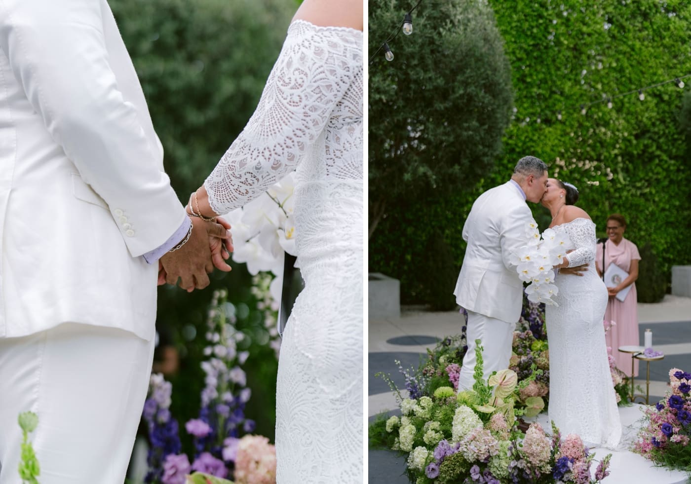 Bride and groom holding hands during ceremony