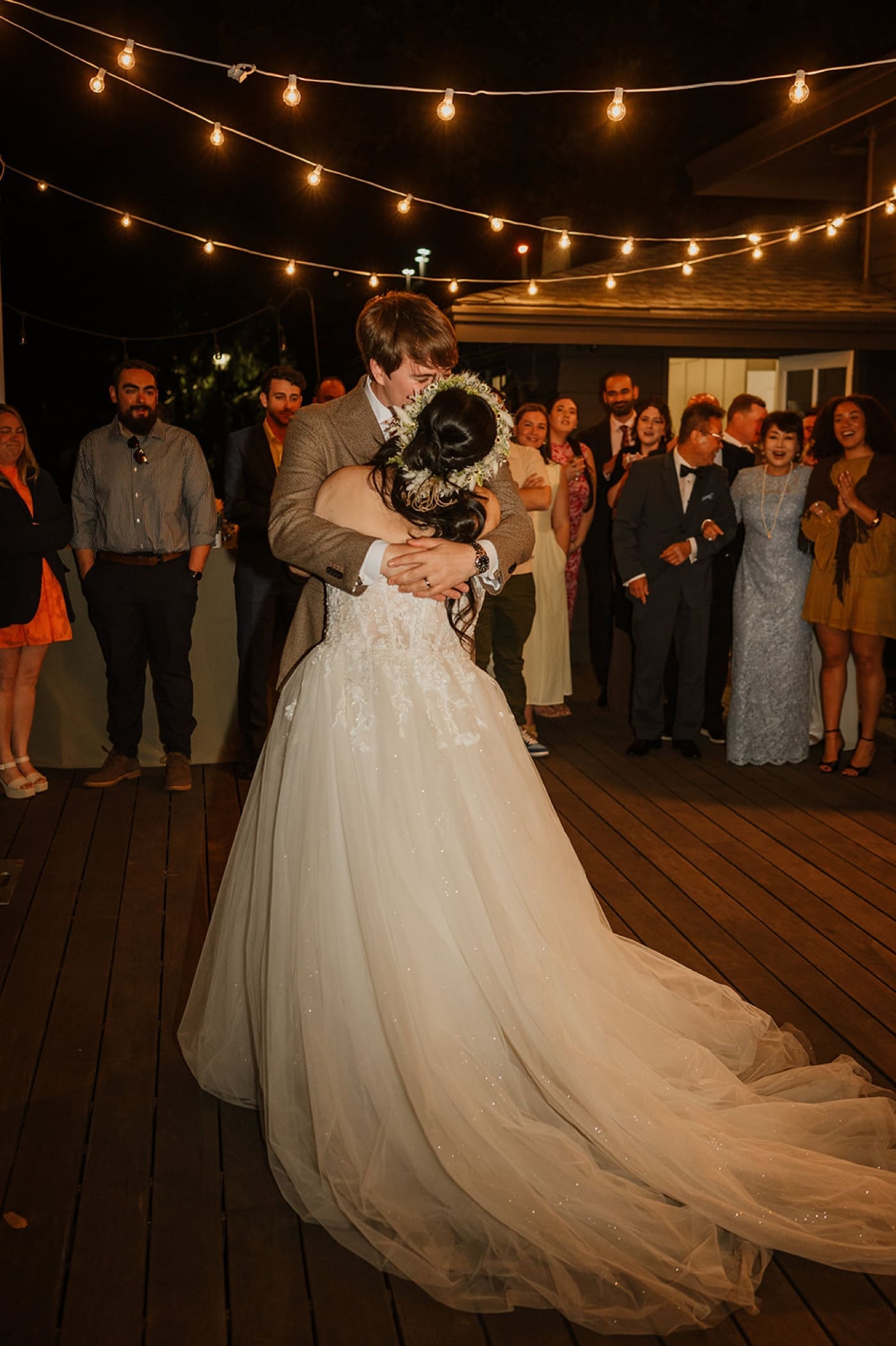 Bride and groom sharing their first dance in the Julia Morgan Hall