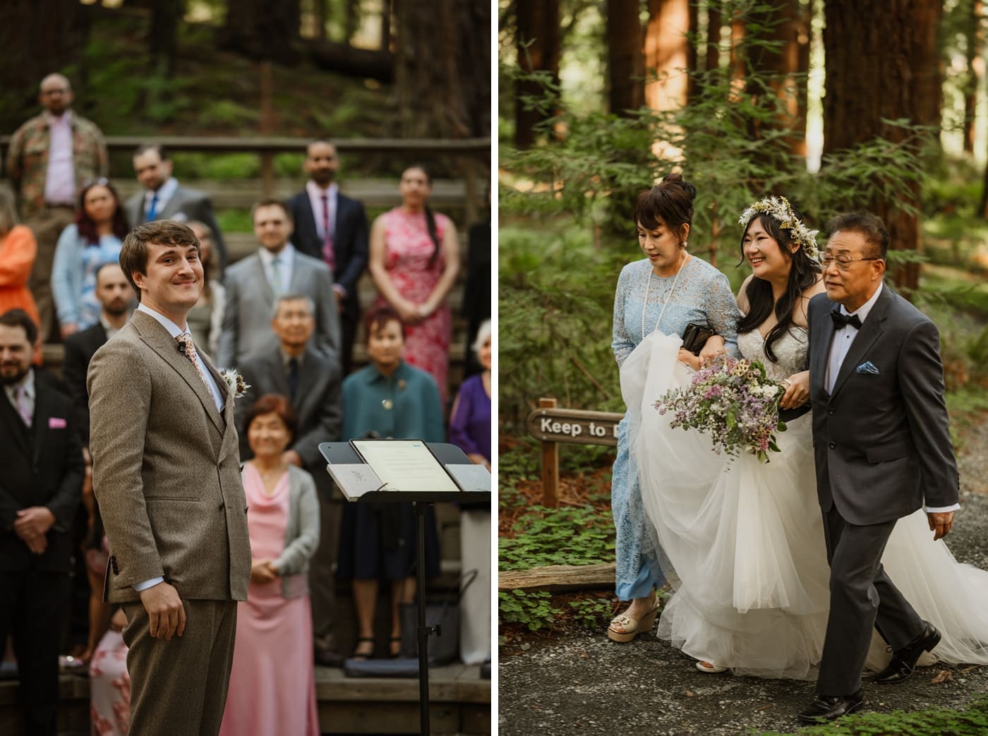 Groom watching his bride walk down the aisle