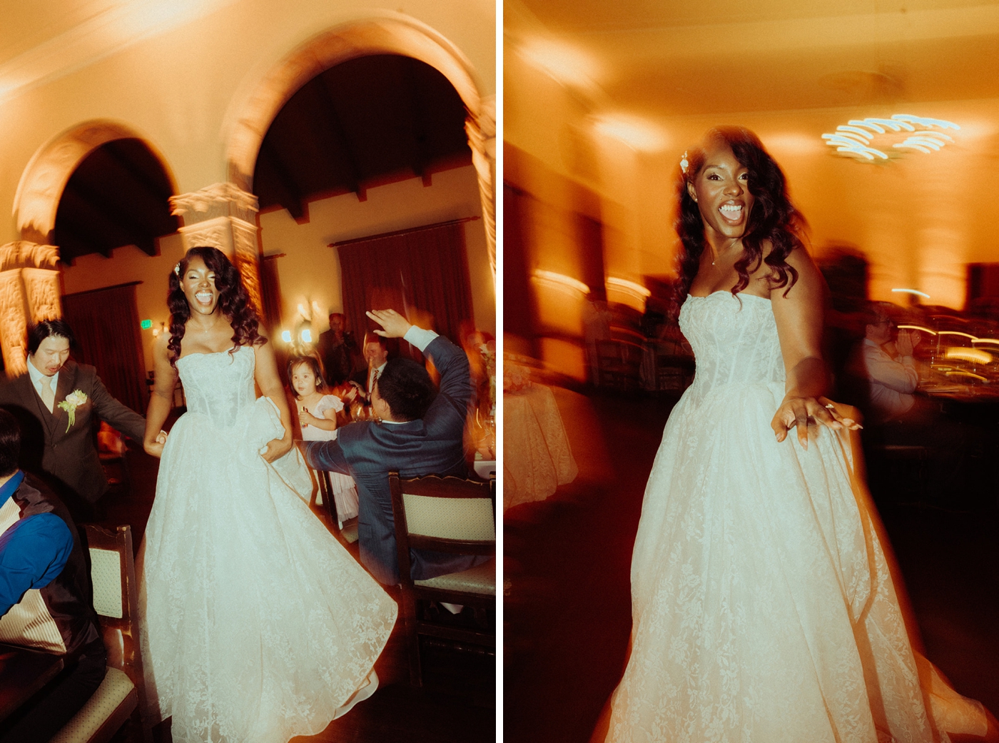 Bride and groom entering their wedding reception