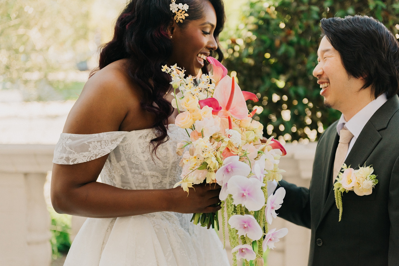 Bride and groom first look in Los Angeles